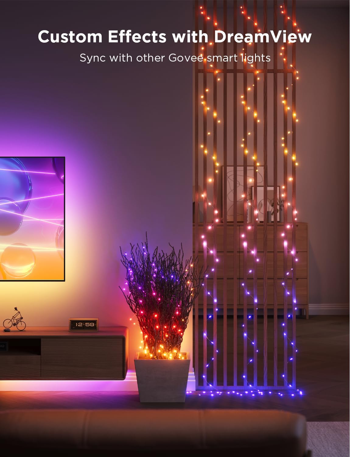 Govee Cadena de luces de 33 pies, luces inteligentes RGBIC para interiores con más de 99 modos de escena preestablecidos, luces LED de Navidad