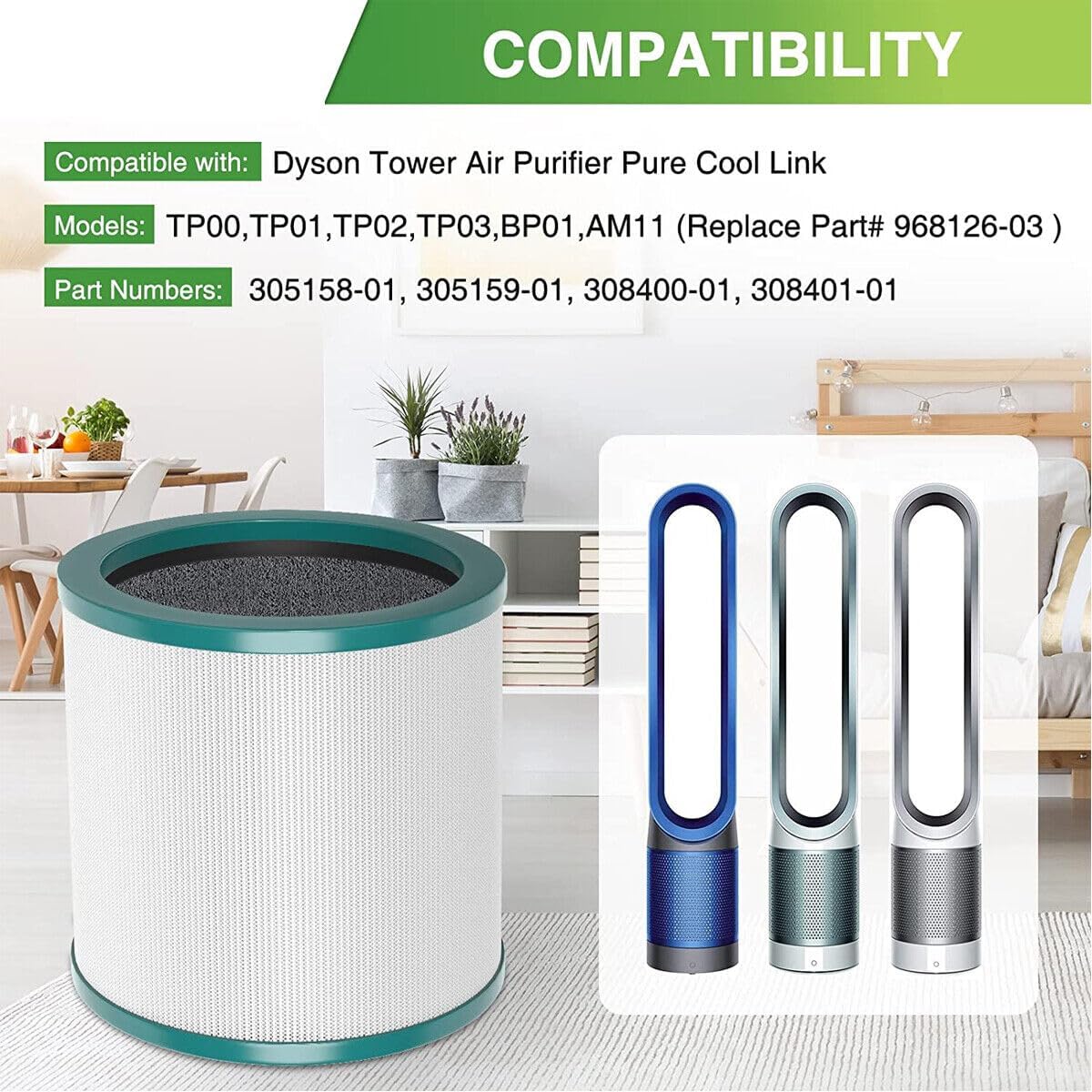 Filtro del purificador de aire HEPA para Dyson Pure Cool Link TP00 TP02 TP03 968126-03