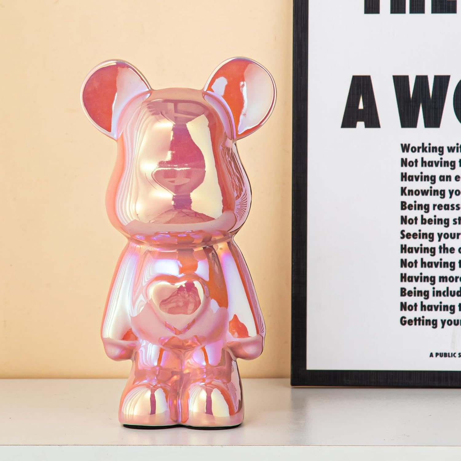 Yundu Alcancía de cerámica para niños y adultos  Bearbrick, KAWS, banco de monedas para niñas y niños  Decoración de oso de amor rosa  Decoración