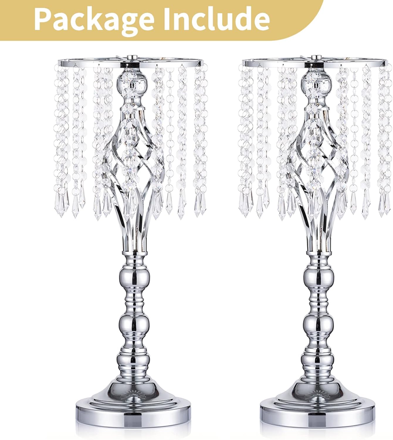 Nuptio 2 piezas de centro de mesa de boda plateadas, 21.7 pulgadas21.7 in de altura, jarrones de flores artificiales de cristal para bodas, fiestas,