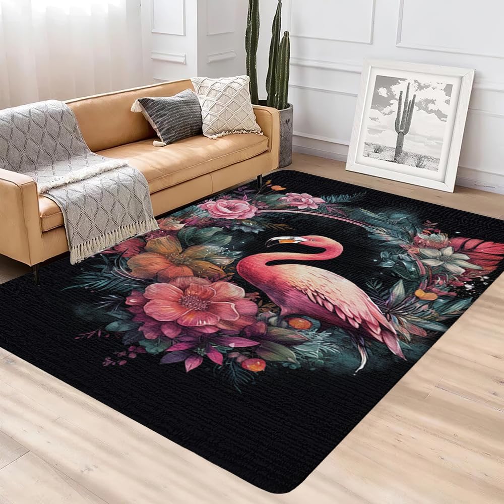 Alfombras de flamenco para adolescentes y adultos, alfombra de flamenco floral, alfombra con estampado de flamencos, alfombra con estampado de