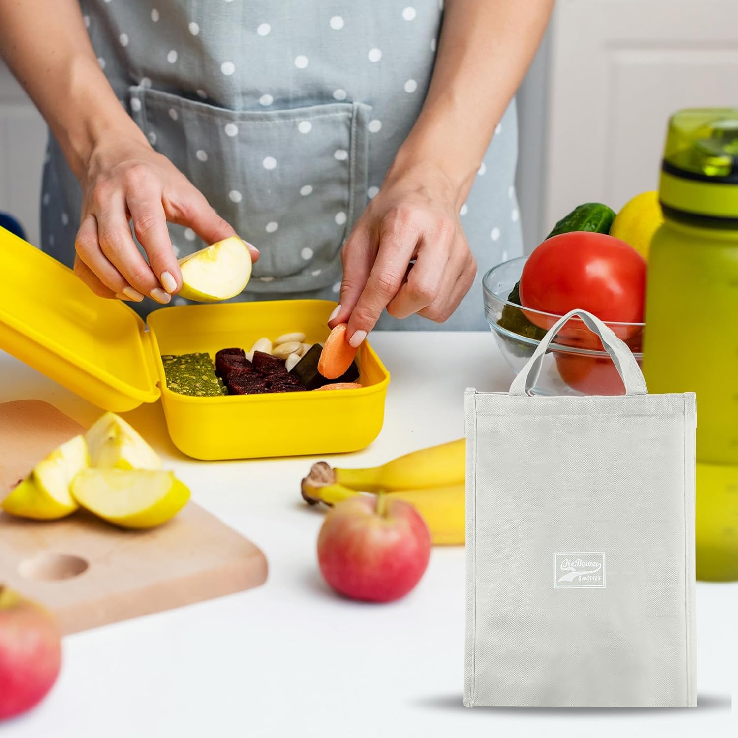 PATIKIL Lonchera para mujereshombres, bolsa térmica térmica reutilizable de 13 x 6.3 x 10 pulgadas para el trabajo, picnic al aire libre, color gris
