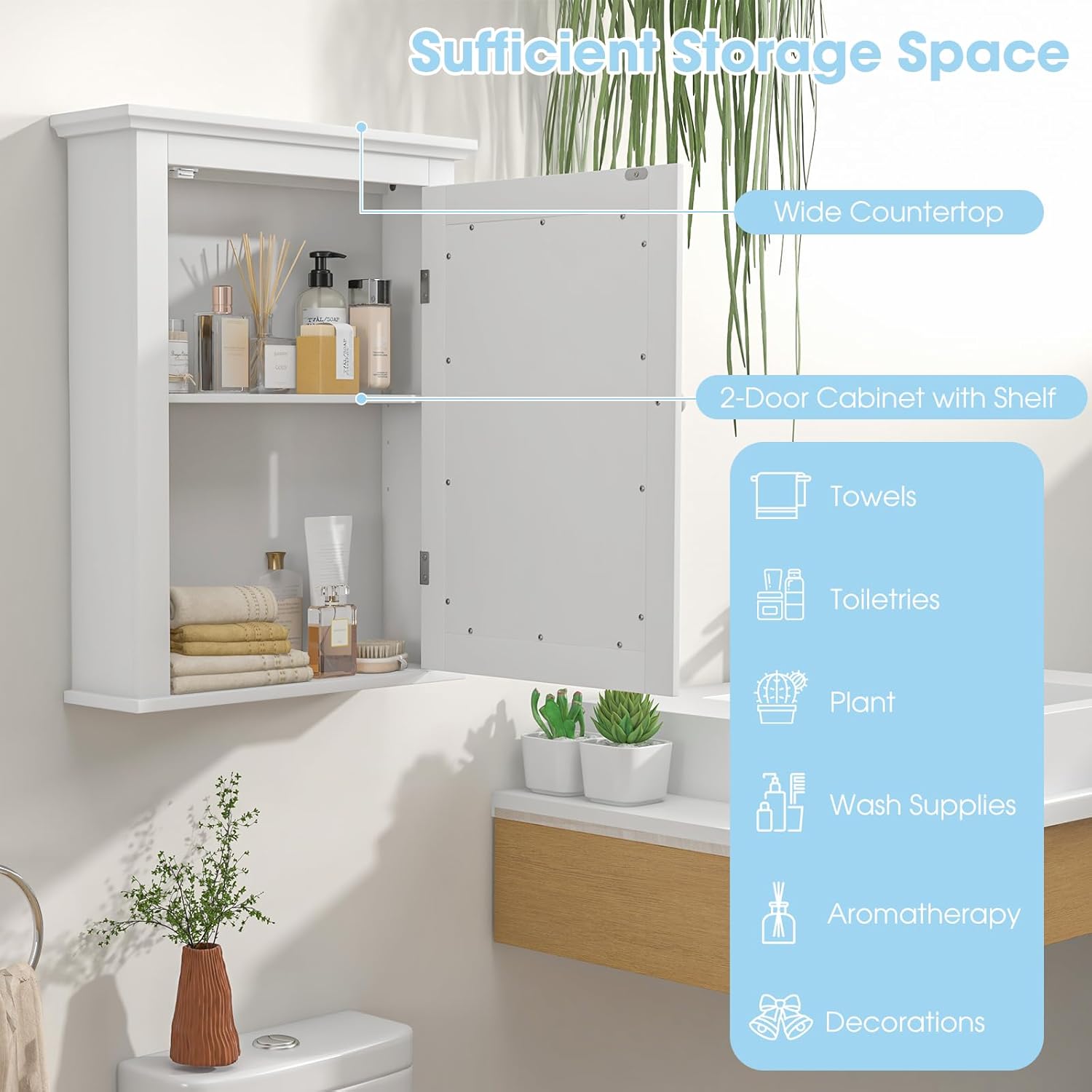Safeplus Versátil botiquín de baño montado en la pared con espejo, organizador de almacenamiento ajustable para sala de estar, dormitorio, entrada,