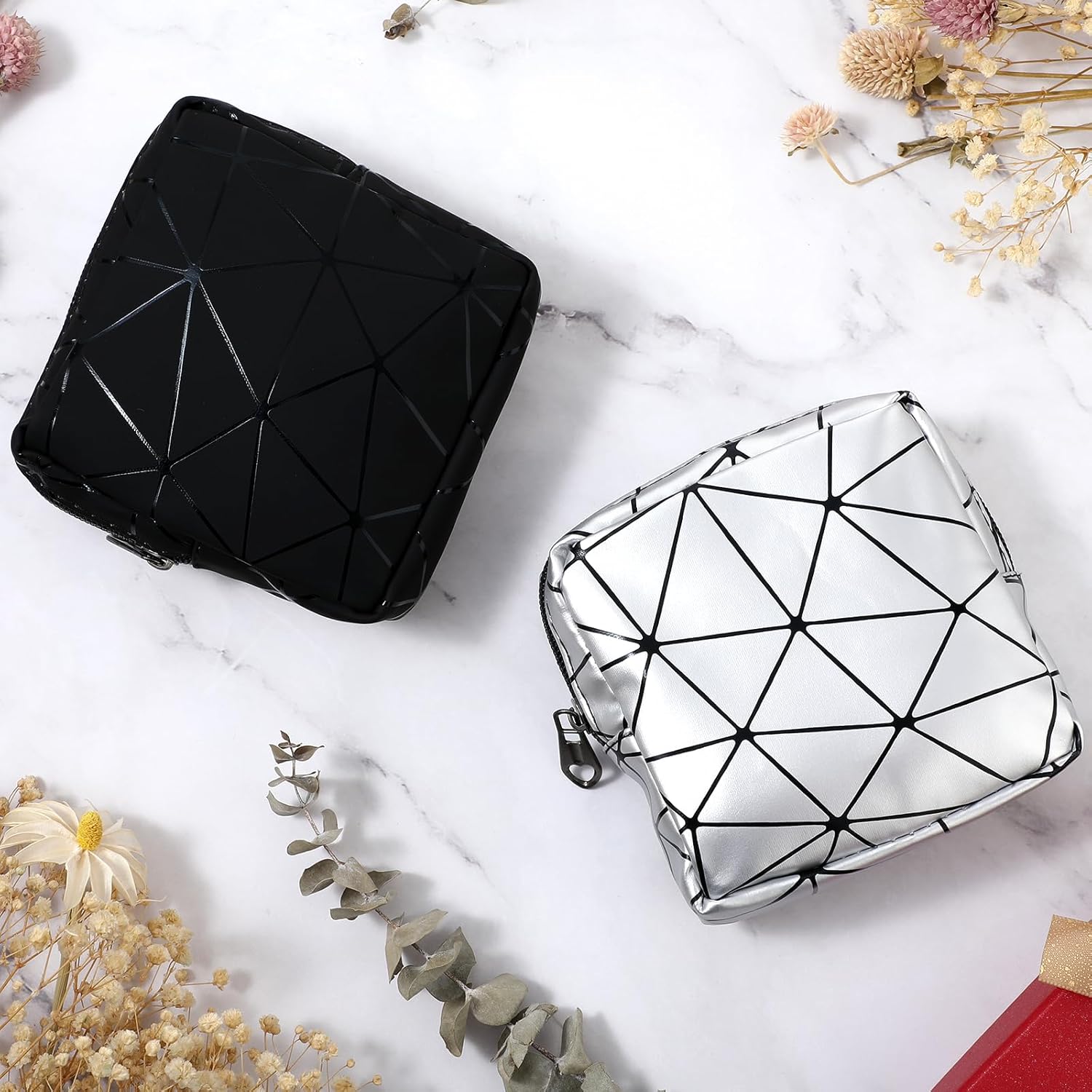 2 bolsas de almacenamiento de almohadillas sanitarias, bolsa de período pequeño para bolso, bolsa menstrual con cremallerabolsa de período de