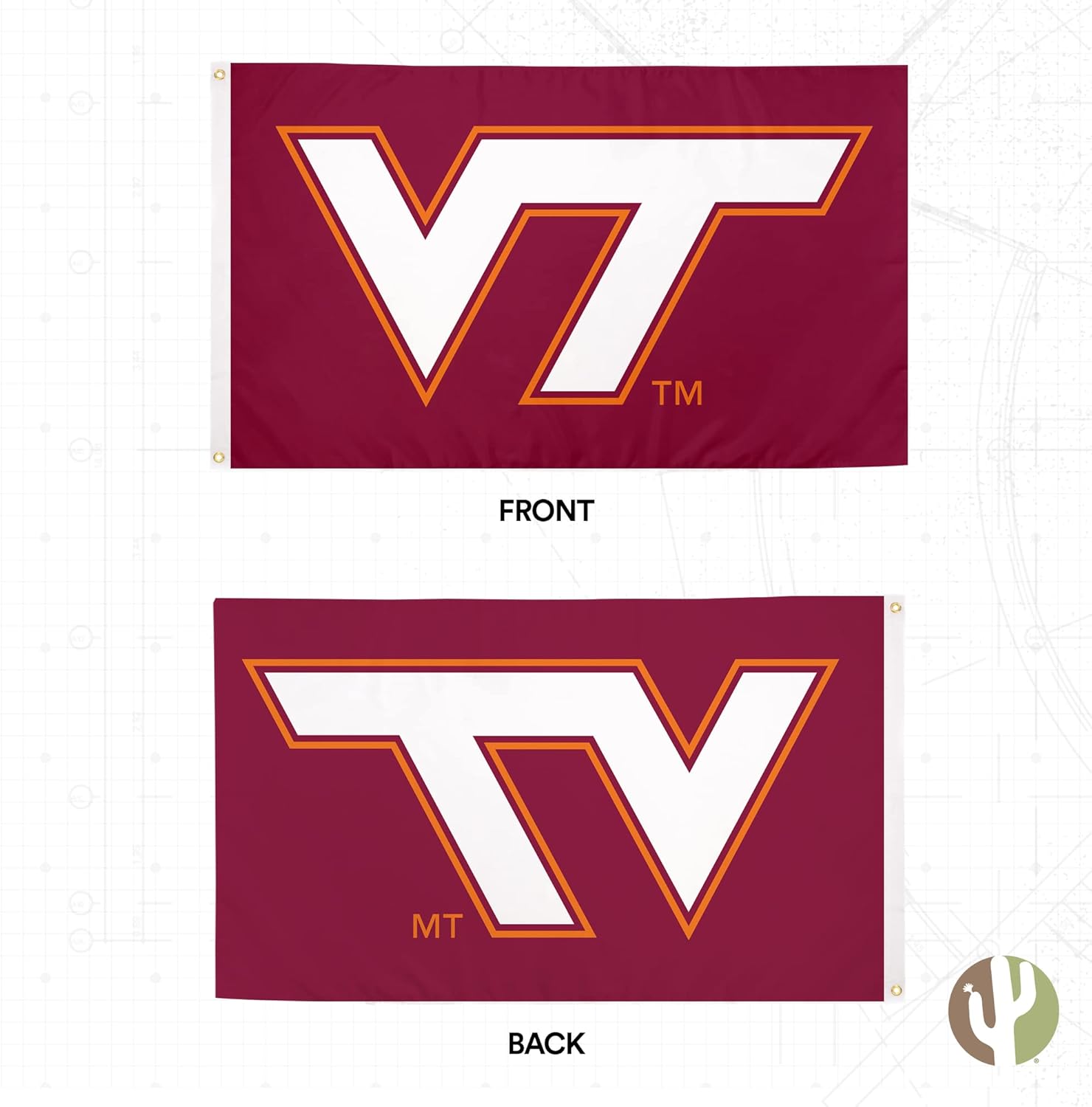 Desert Cactus Virginia Tech Flag Hokies VT Banderas 100% poliéster para interiores y exteriores, 3 x 5 (estilo 1)