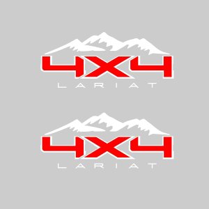 4X4 Mountain Bedside Vinyl Decal for Ford Lariat Trucks Red with White Outline 4X4 Mountain Bedside Vinyl Decal for Ford Lariat Trucks Red with White Outline