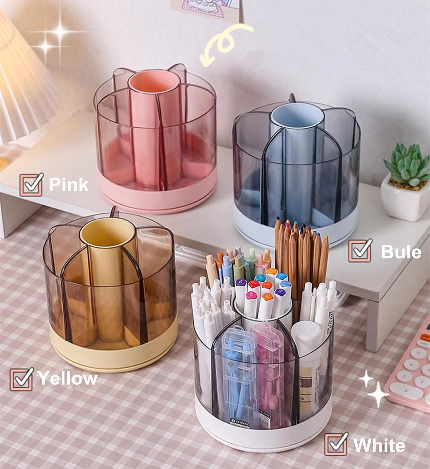 Organizador de brochas de maquillaje de 360 grados, diseño desmontable para suministros de tocador, 6 ranuras para bolígrafos, organizador de