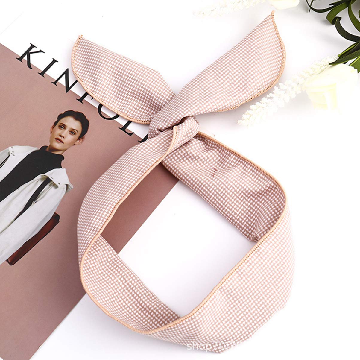 Beaupretty Diadema con lazo para el cabello, 6 unidades, con alambre, diseño de orejas de conejo, bufanda, tocado de borde ancho, accesorios para el