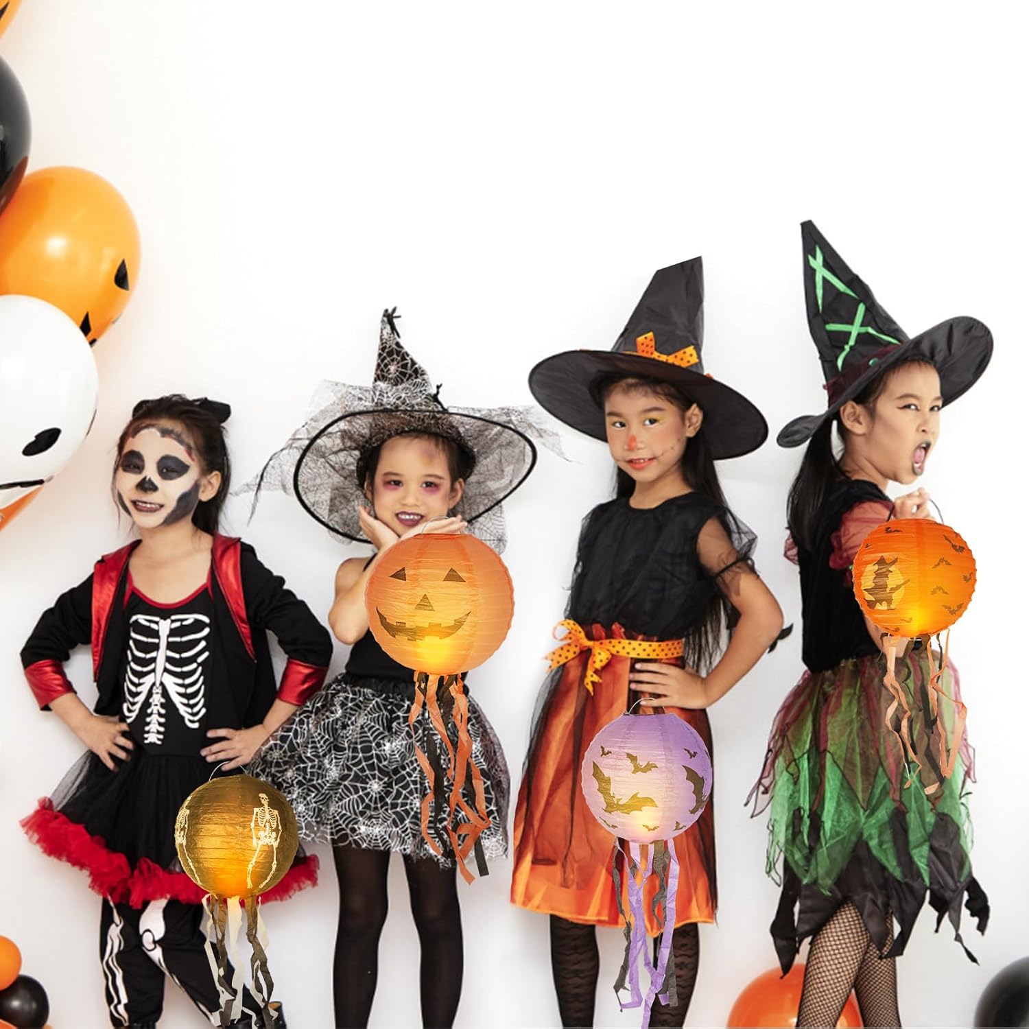 5 linternas de papel de Halloween, linternas colgantes plegables de Halloween con borlas, linternas de papel espeluznantes para decoración de fiesta