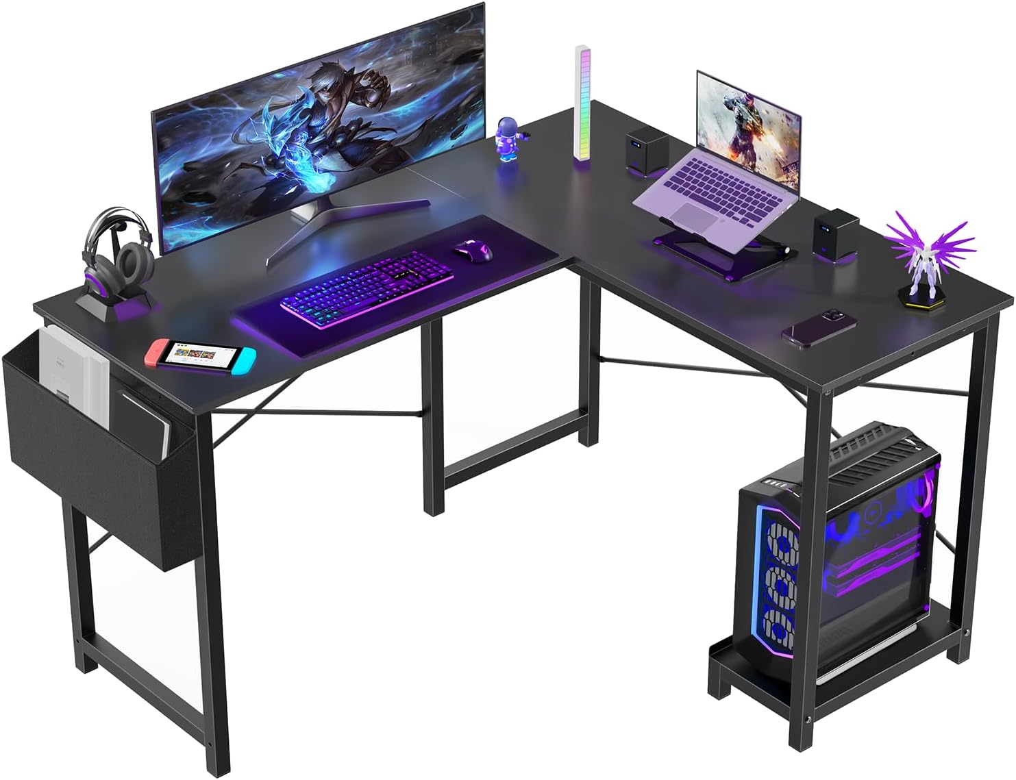 Sweetcrispy Escritorio para computadora en forma de L  Mesa de juegos esquinera de 50 pulgadas, escritorio negro para escritura, escritorio de