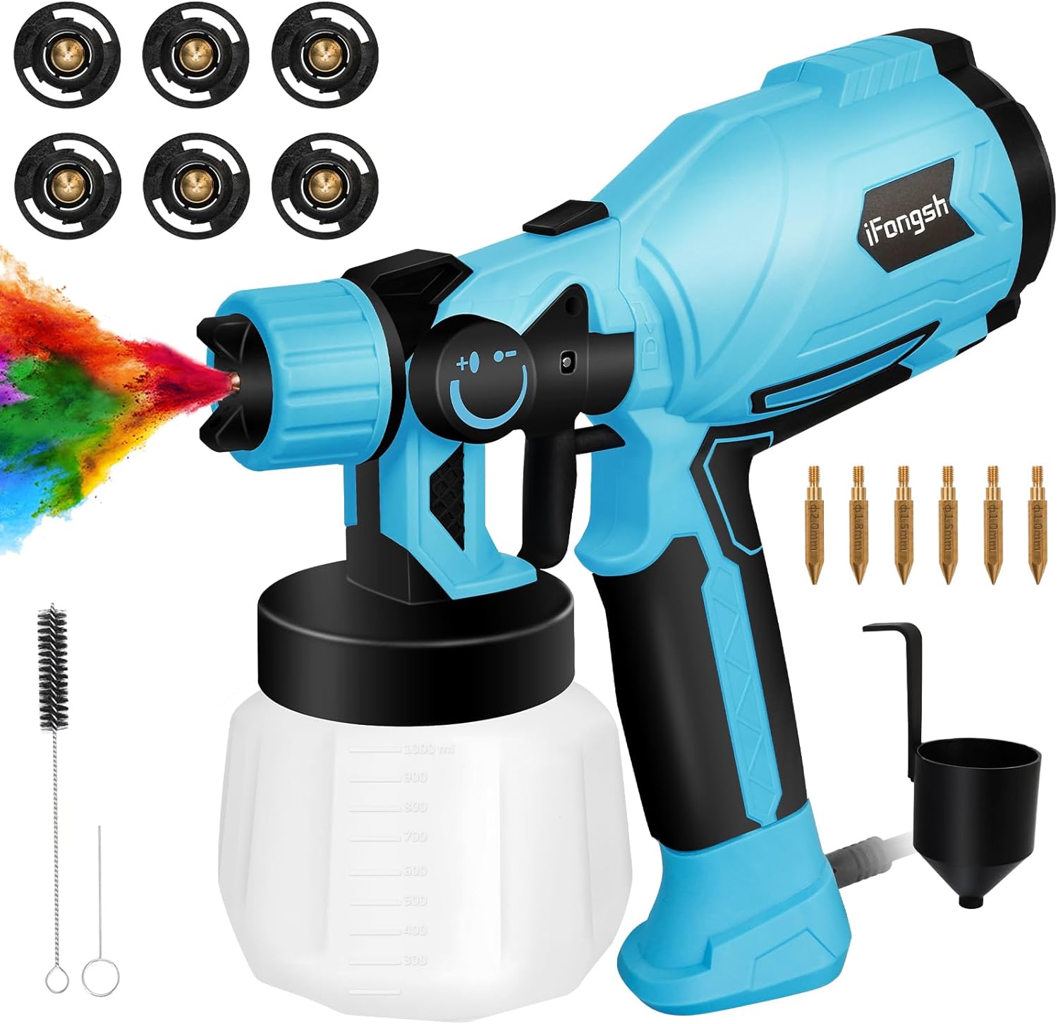 Pulverizador de pintura, pistola de pulverización HVLP de 700 W con 6 boquillas y 3 patrones, pulverizadores de pintura para interiores y exteriores