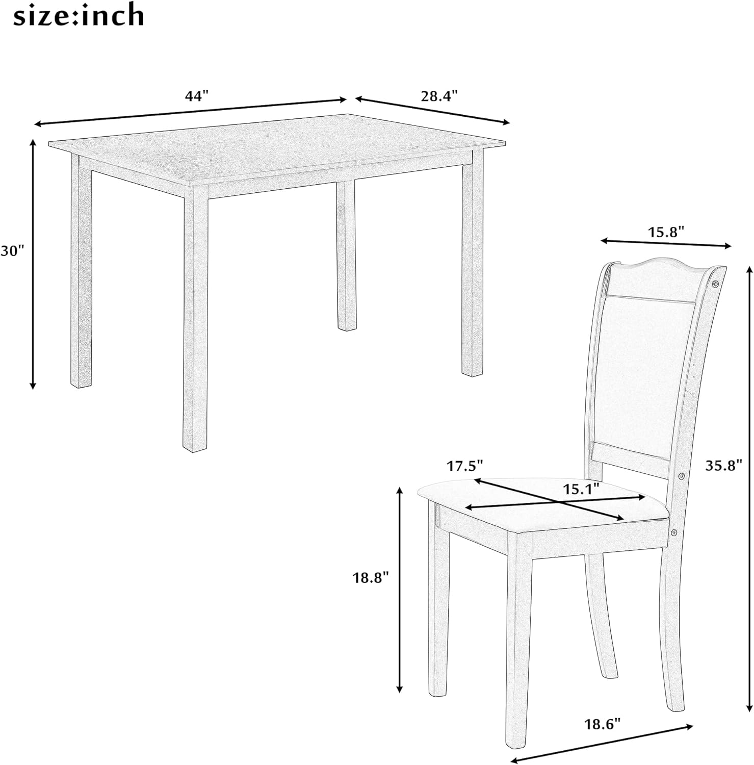 FIQHOME Juego de comedor de madera de 5 piezas, mesa rectangular de estilo simple americano con sillas tapizadas para espacio, color espresso