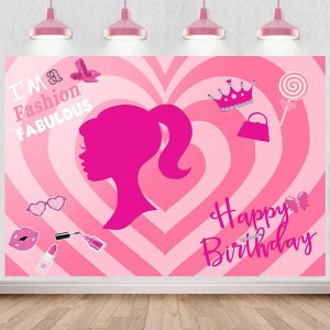 Sensfun Telón de fondo rosa con texto en inglés Happy Birthday para niña, decoración de fiesta de cumpleaños de princesa, fondo de fotografía, color Sensfun Telón de fondo rosa con texto en inglés Happy Birthday para niña, decoración de fiesta de cumpleaños de princesa, fondo de fotografía, color