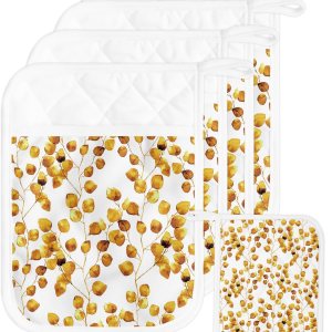 Juego de 5 agarraderas de tela de toalla antideslizantes y aislantes de calor con bolsillo, guantes de horno gruesos para horno, posavasos para Juego de 5 agarraderas de tela de toalla antideslizantes y aislantes de calor con bolsillo, guantes de horno gruesos para horno, posavasos para