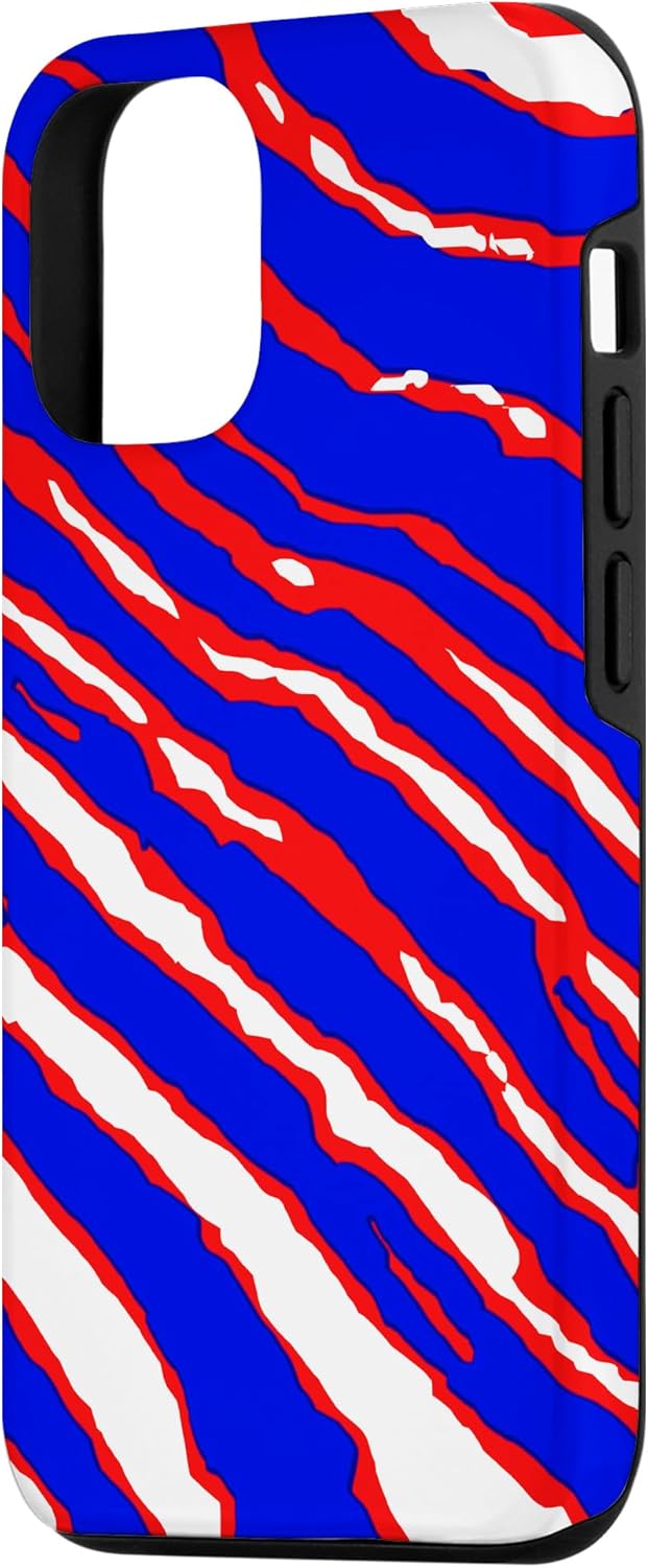Funda retro para iPhone 13 Buffalo NY city rojo, blanco y azul, rayas de cebra loca de los años 90