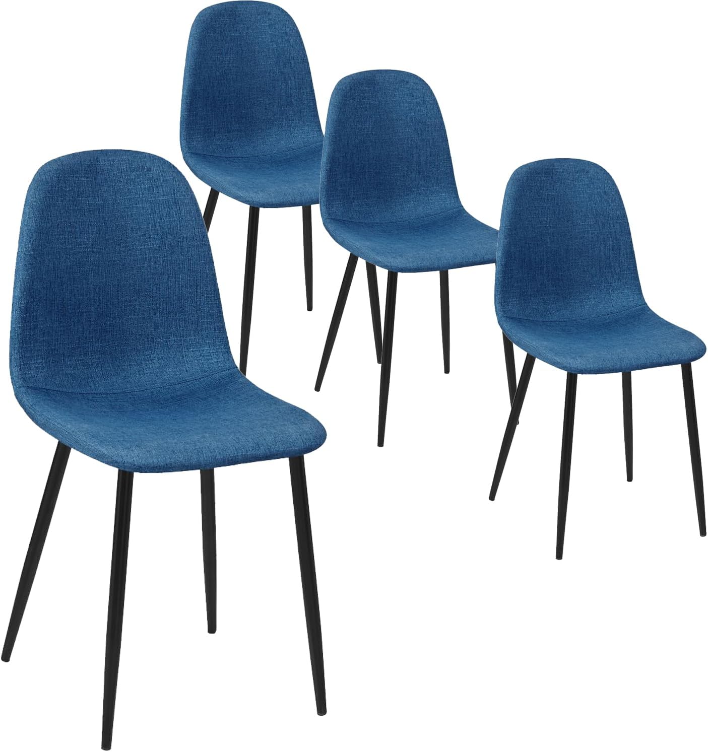 FurnitureR Juego de 4 sillas de comedor de tela para cocina con patas de metal para sala de estar, restaurante, sala de estudio, color azul