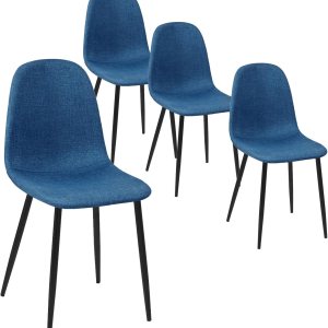 FurnitureR Juego de 4 sillas de comedor de tela para cocina con patas de metal para sala de estar, restaurante, sala de estudio, color azul FurnitureR Juego de 4 sillas de comedor de tela para cocina con patas de metal para sala de estar, restaurante, sala de estudio, color azul