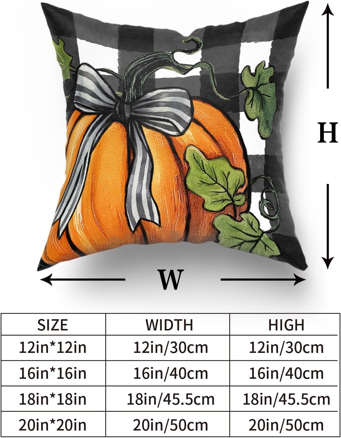 Juego de 2 fundas de almohada de otoño de 16 x 16 pulgadas, fundas de almohada decorativas de calabaza a cuadros negros y blancos, fundas de