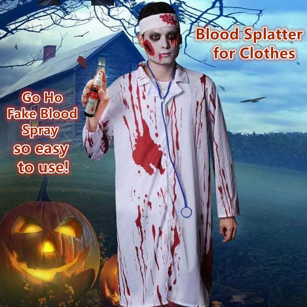 Go Ho Salpicaduras de sangre, maquillaje de sangre falsa (0.35 onzas), aerosol de sangre falsa para Halloween, gotas de sangre para ojos, pintura