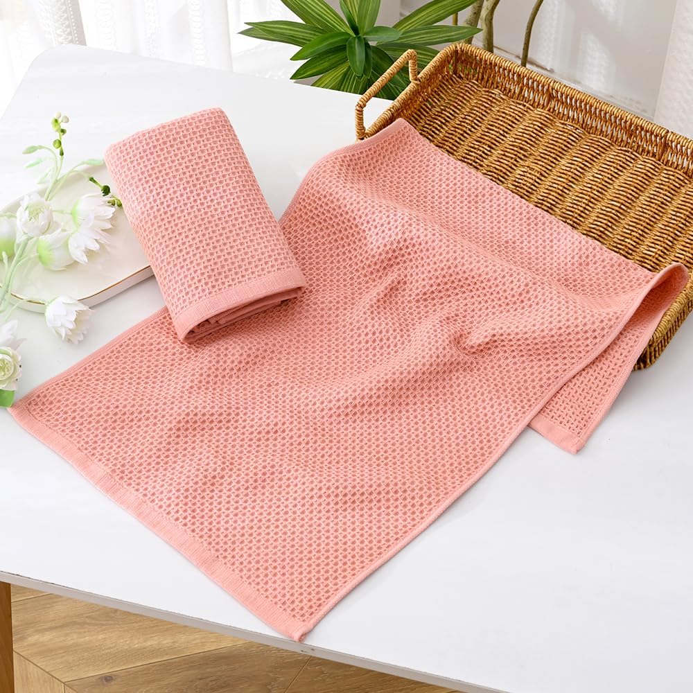 Juego de 2 toallas de mano de punto gofre, ligeras, altamente absorbentes, de secado rápido, 100% algodón, para baño, hoteles, viajes, spa y