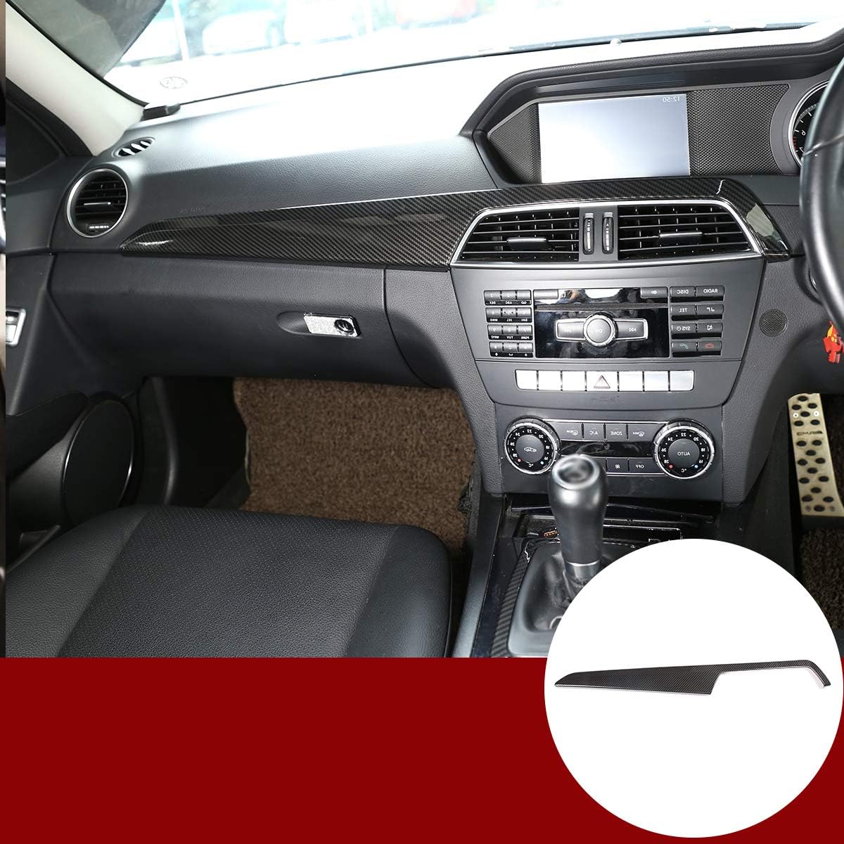YIWANG Cubierta de panel de protección de consola central de automóvil de fibra de carbono ABS para Mercedes Benz Clase C W204 2010-2013 accesorio