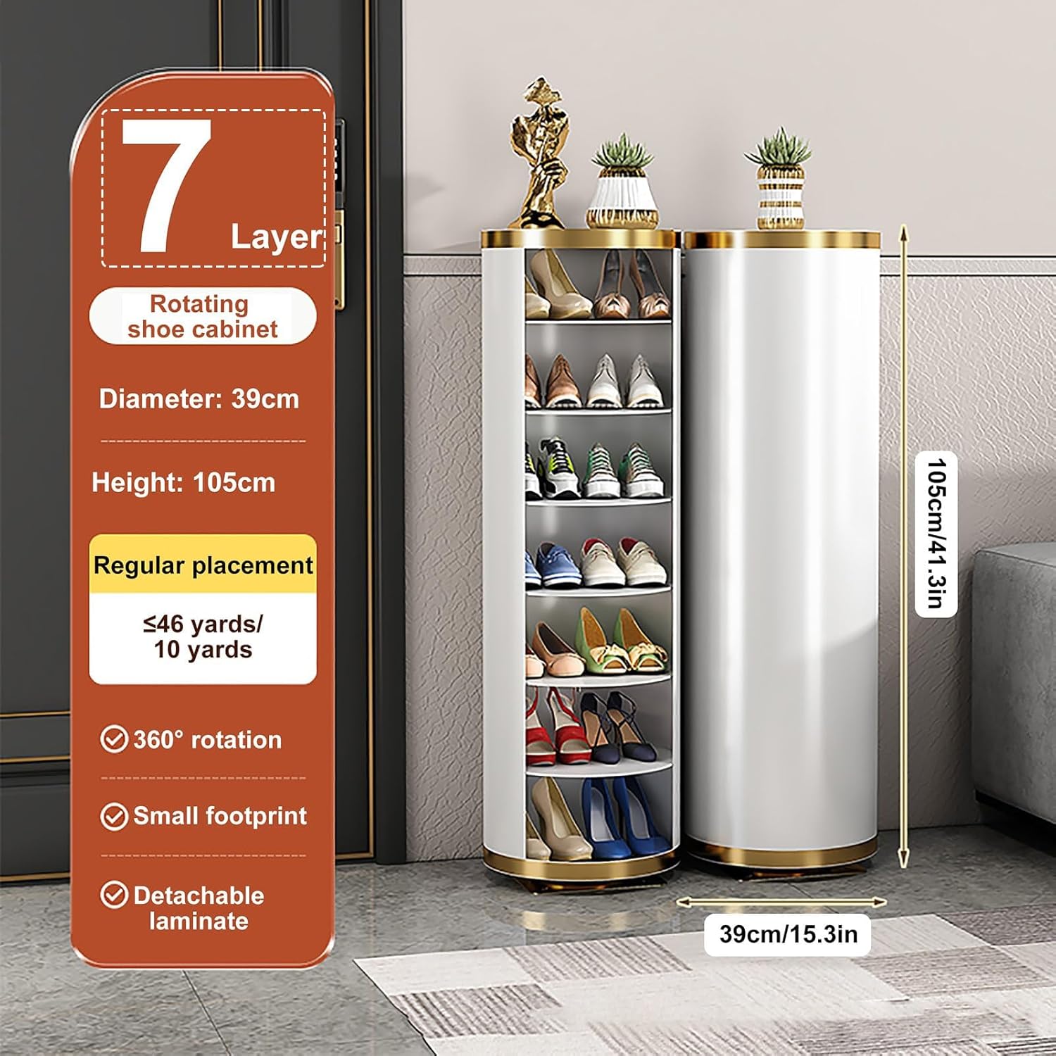 Zapatero giratorio de 360 de 7 niveles sin puerta, estante redondo para zapatos, organizador de zapatos moderno y alto para entrada, dormitorio,