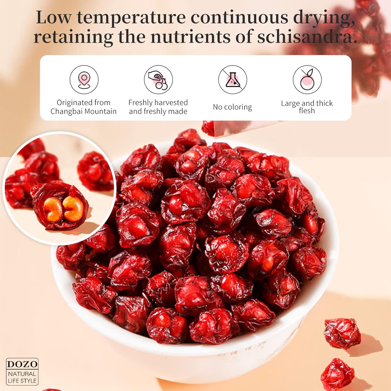 DOZO Schisandra Berry Secado Schisandra Chinensis 7.76oz220g Té de bayas de Schisandra secado Té Omija Bayas enteras secas bayas sueltas hierbas