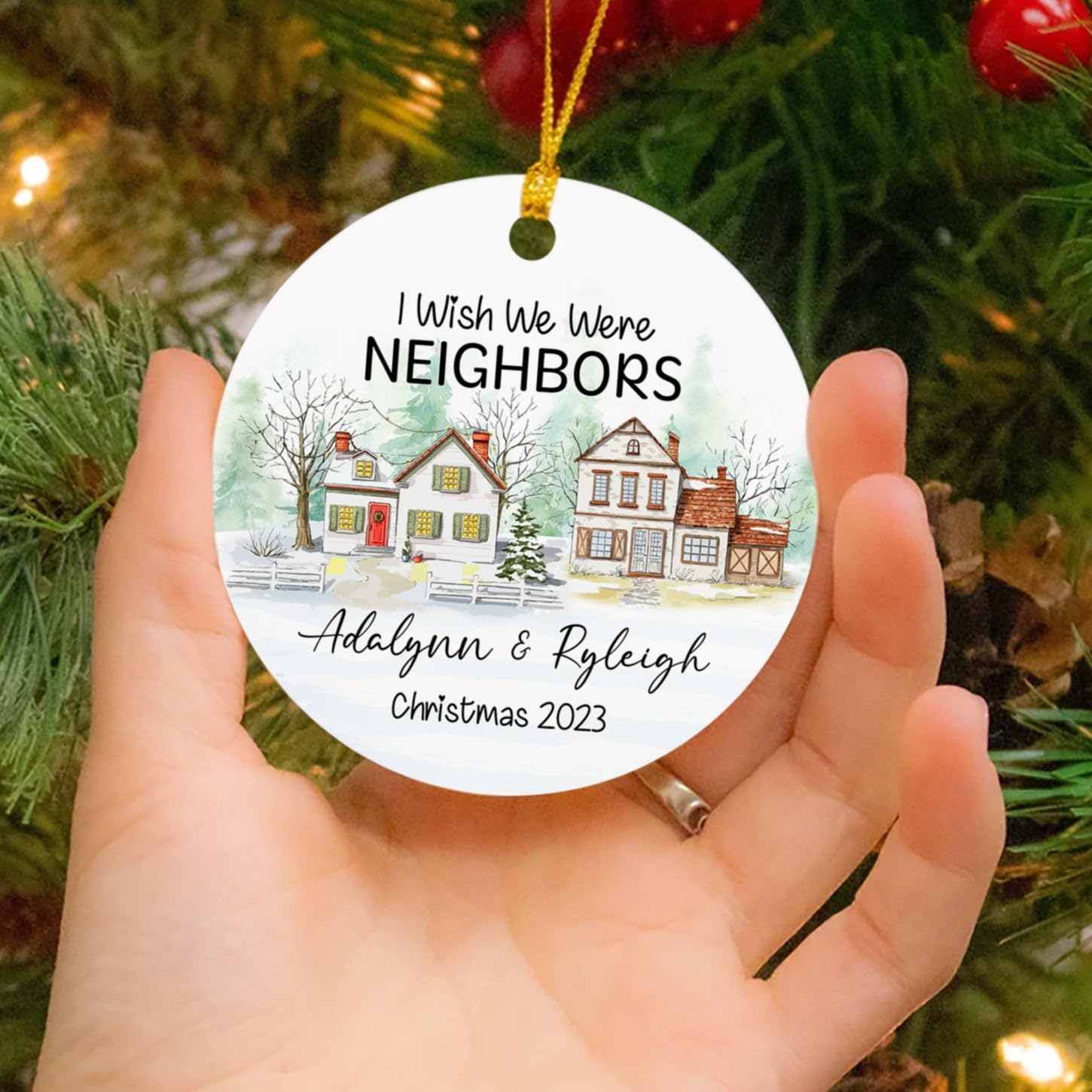 Adorno de Navidad personalizado con texto en inglés “I Wish We were Neighbors” 2023, adorno de Navidad personalizado de amistad de larga distancia