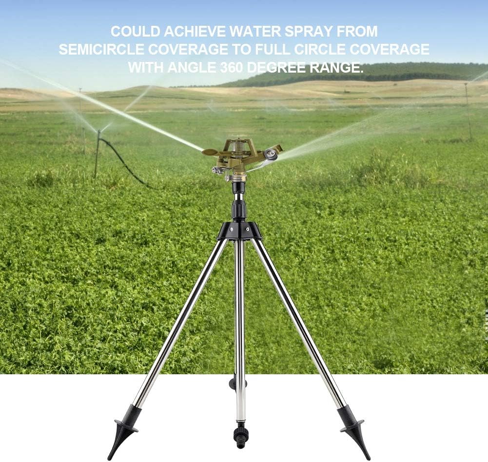Aspersor de riego de aleación de zinc de 360 grados, acero inoxidable, ajustable, de alta eficiencia, con 1 trípode + rociador de zinc para pájaros