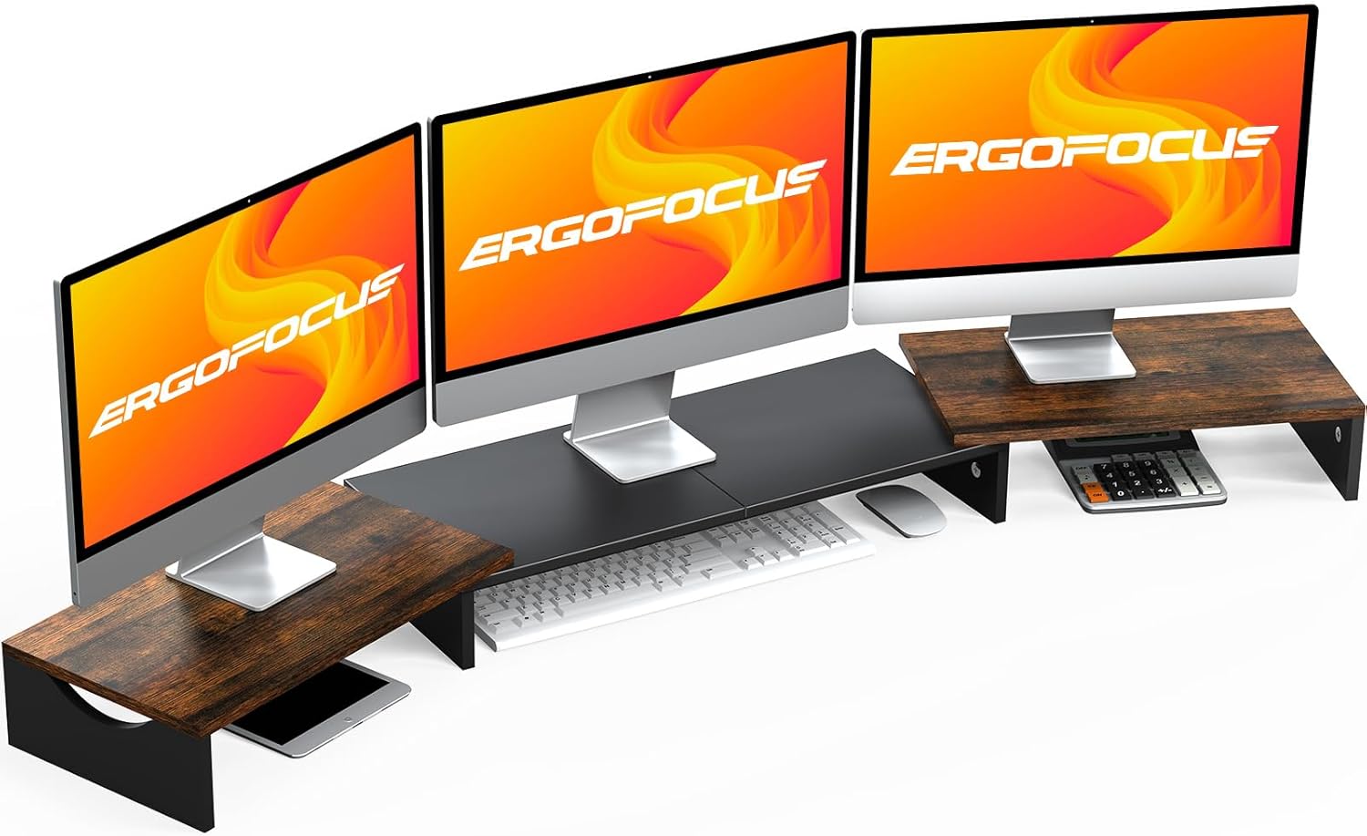 Elevador de monitor triple, elevador de monitor extra largo para 1  2  3 monitores, soporte de monitor doble con longitud y ángulo ajustable,
