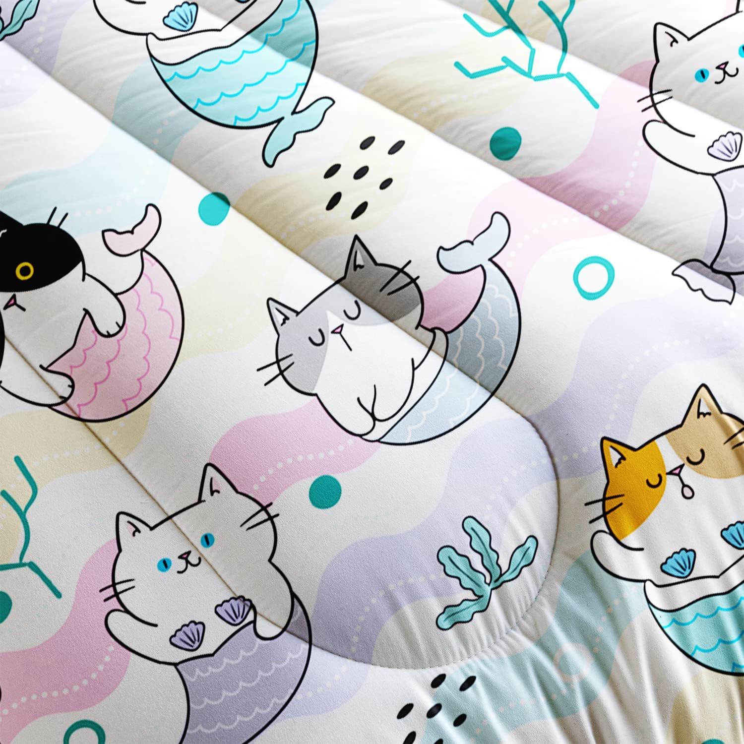 CVHOUSE Juego de edredón Kawaii de gato, tamaño individual, juego de ropa de cama Kawaii de dibujos animados para niños, lindo juego de edredón de