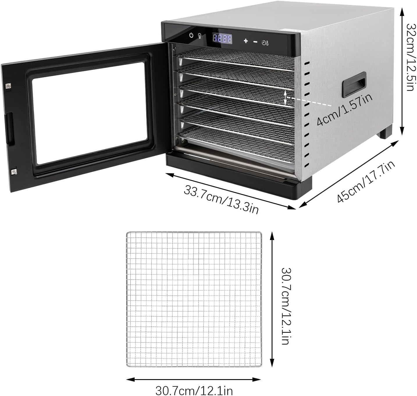 Máquina deshidratadora de alimentos para alimentos y cecina, temporizador digital ajustable de 24 horas, control de temperatura, capacidad de 6
