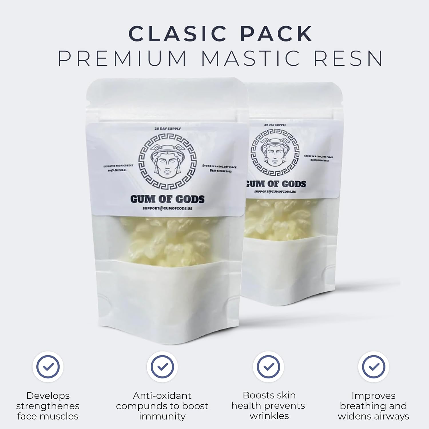 Gum of Gods – Paquete de masilla de 3 meses – Paquete de 3 chicles máticos clásicos – Incluye enjuague bucal, pasta de dientes y guía de maestría de