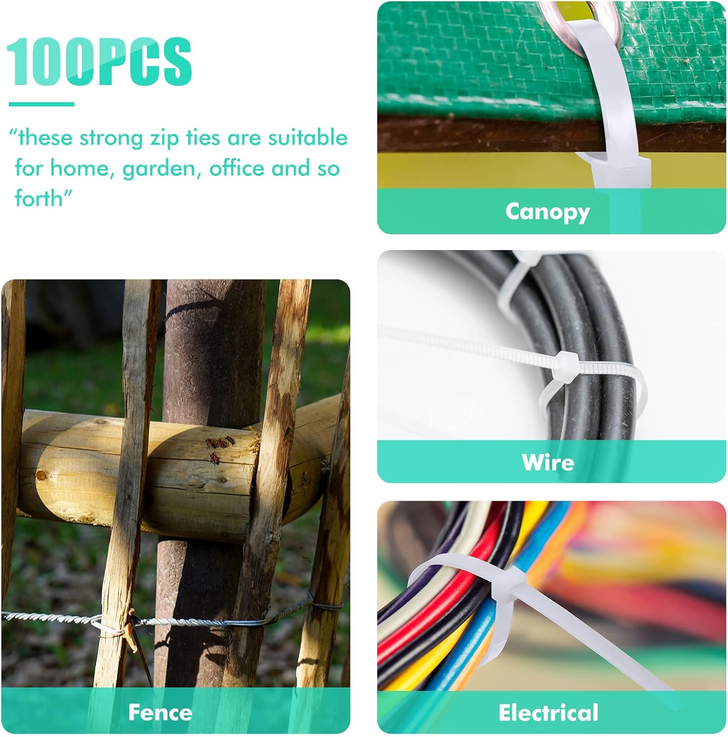 100 bridas para cables resistentes para interiores y exteriores, ataduras de toldos, ramas de cultivo (blanco, 12 pulgadas)