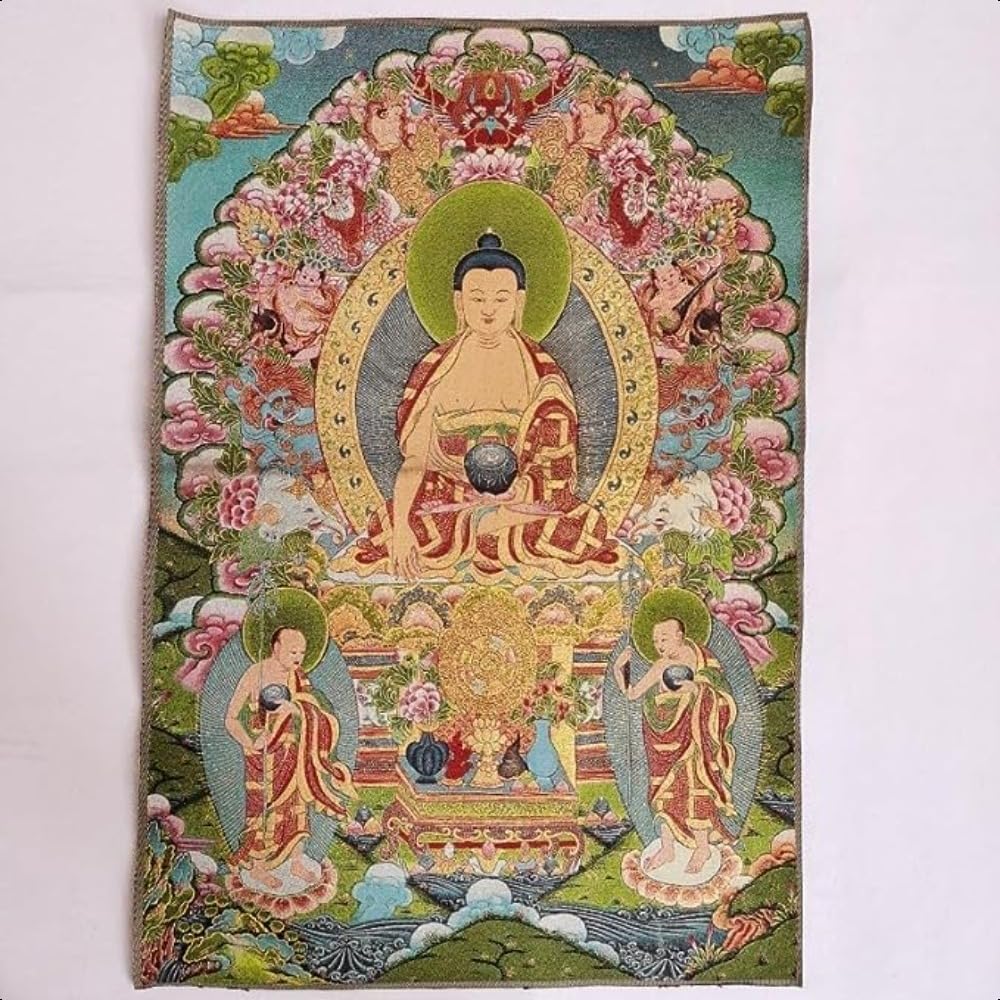 Bordado de seda tibetano Thangka budismo Sakyamuni Buddha Tangka Yoga Budista Tapiz colgante de pared Arte de pared Decoración del hogar Tapiz