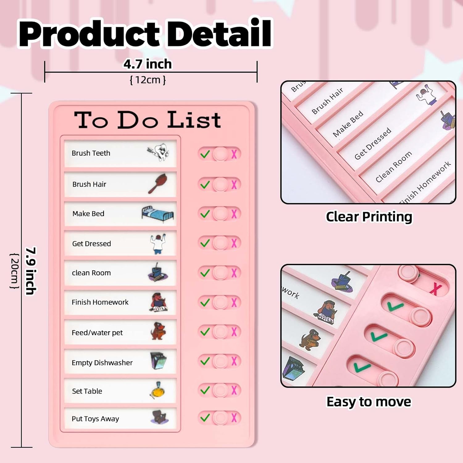 Tabla de tareas deslizantes para niños, lista de verificación de plástico con 10 notas de cartulina desmontables, tablero de lista de tareas diarias