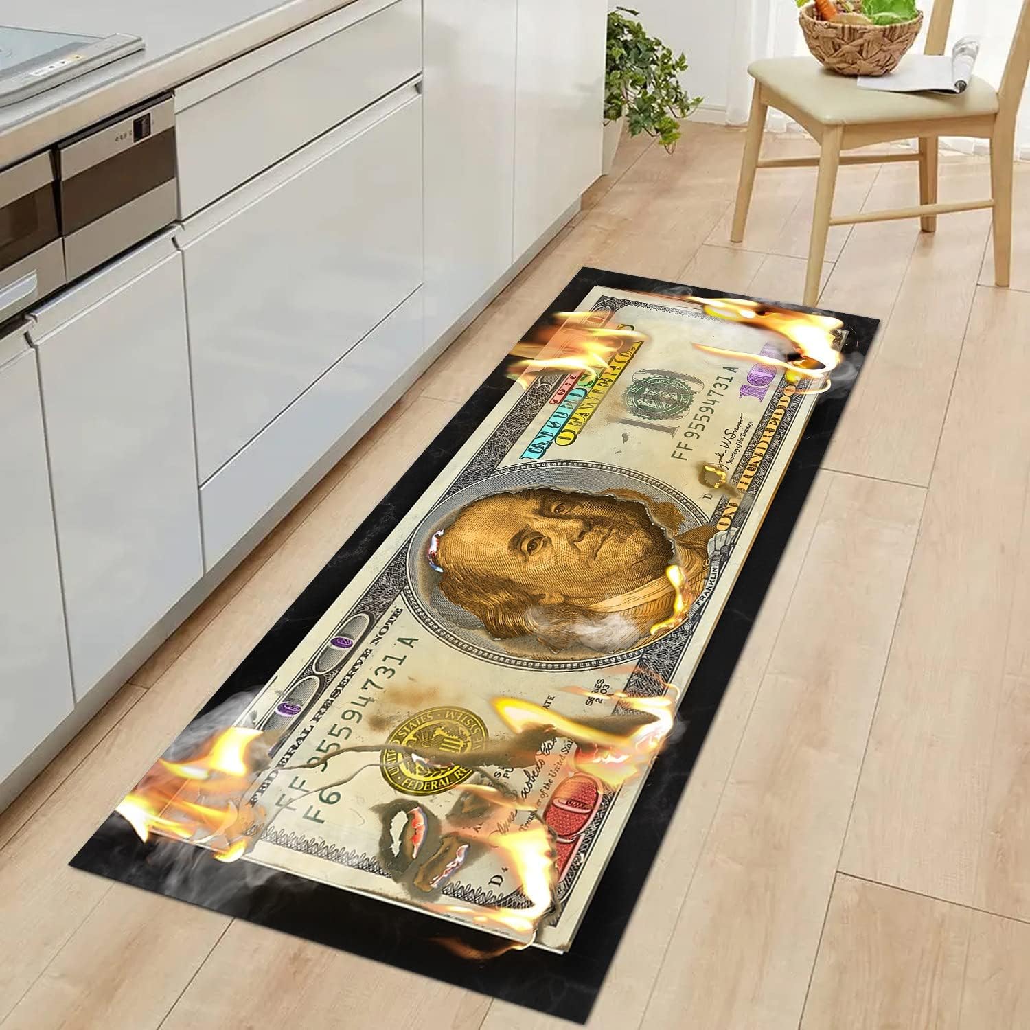 Burning Money – Alfombra decorativa de billetes de 100 dólares, alfombra decorativa creativa para cuarto de servicio, alfombras decorativas para