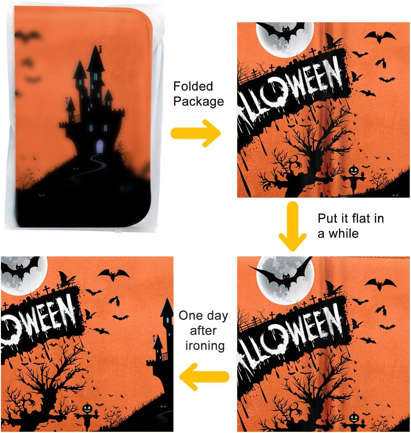 Britimes Tapete de baño de Halloween para baño, castillo bajo tumbas nocturnas naranjas, tapete de baño antideslizante, tapete de piso de 16 x 24