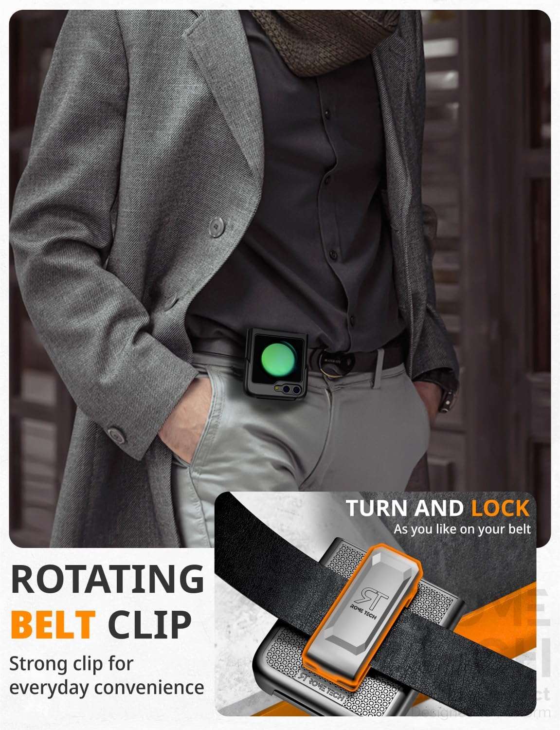 Rome Tech Funda con clip para cinturón para Samsung Galaxy Z Flip5 de 6.7 pulgadas (2023) compatible con MagSafe Heavy Duty Slide con soporte y clip