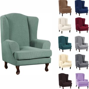Fundas para silla de ala, 2 piezas, elásticas, de elastano, con respaldo de ala, fundas protectoras para sofá, lavables, para sala de estar y Fundas para silla de ala, 2 piezas, elásticas, de elastano, con respaldo de ala, fundas protectoras para sofá, lavables, para sala de estar y