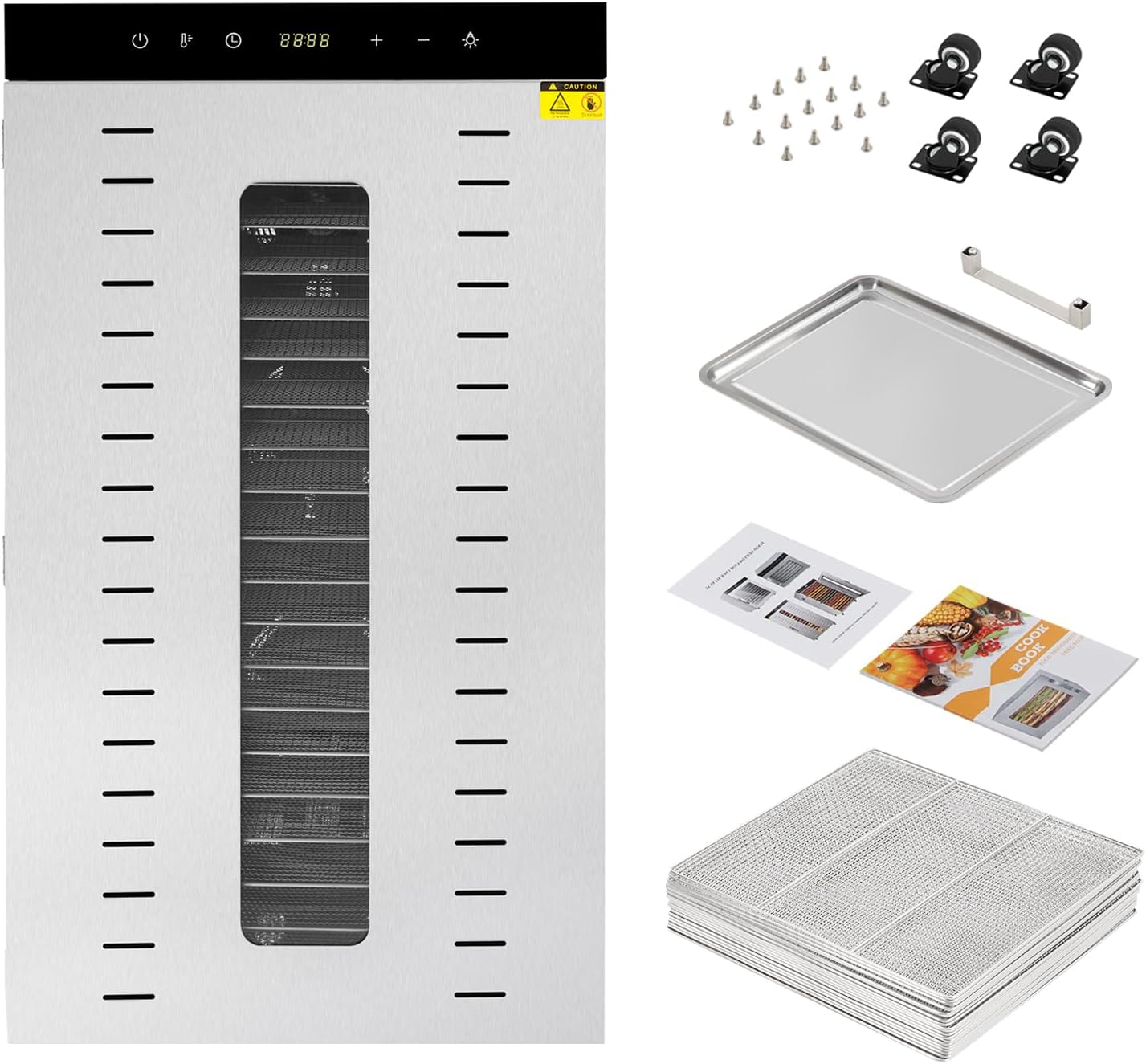 Deshidratador de alimentos de 20 bandejas para carne seca de acero inoxidable de 1700 W, máquina deshidratadora comercial de alimentos con