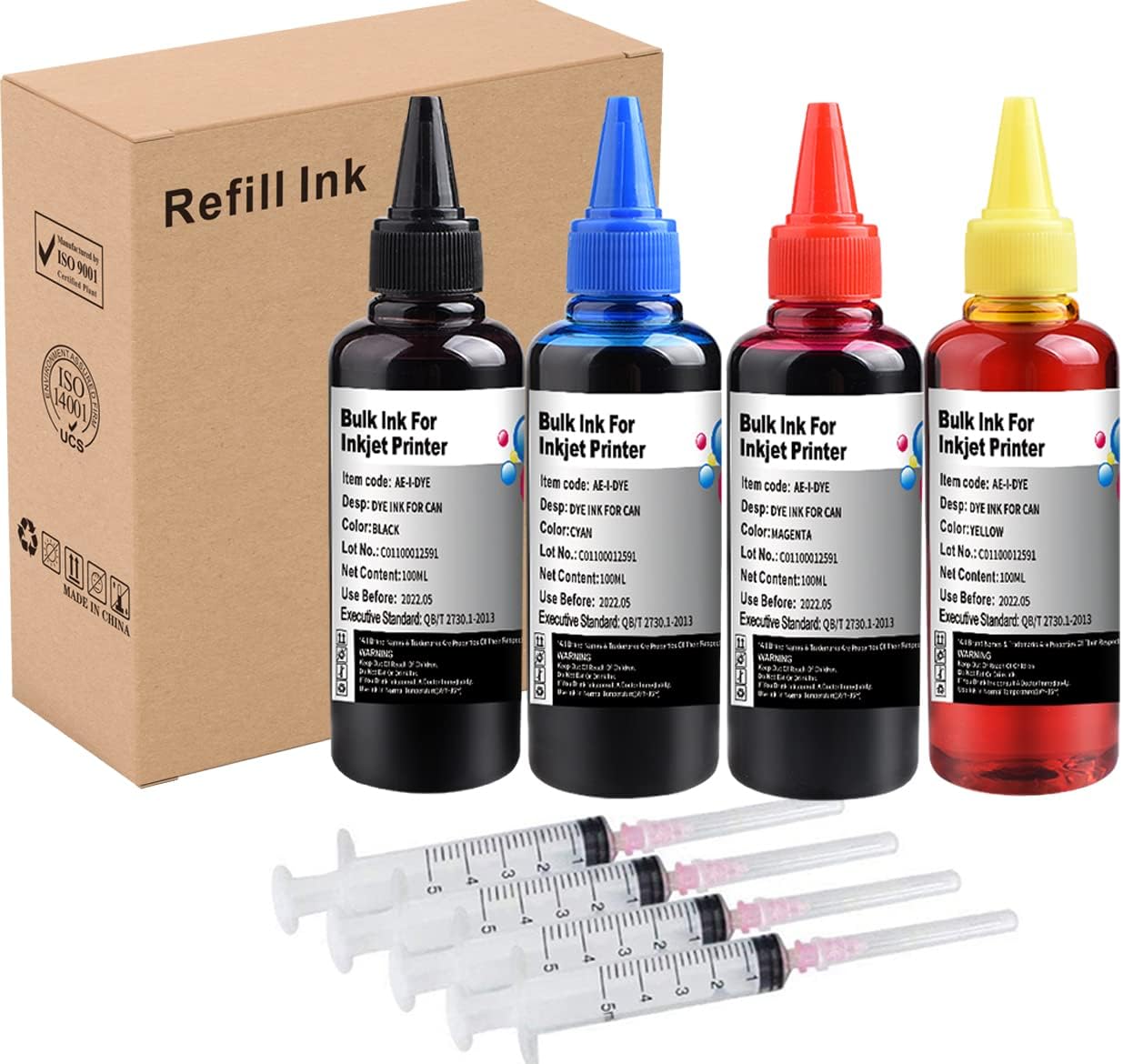 Kit de recarga de 4 x 3.4 fl oz para HP 60 61 62 63 564 920 901 902 932 933 934 940 950 951 952 94 95 96 Cartuchos recargables para impresora de