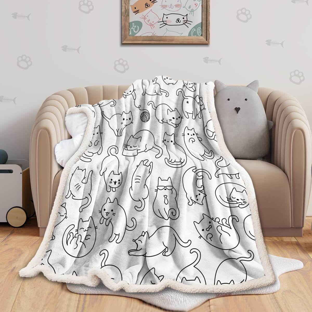 Sleepwish – Manta sherpa de gatos, muy suave, reversible, ultra lujosa, reversible, ultra lujosa, de felpa y vellón, para mascotas, sofá o cama,