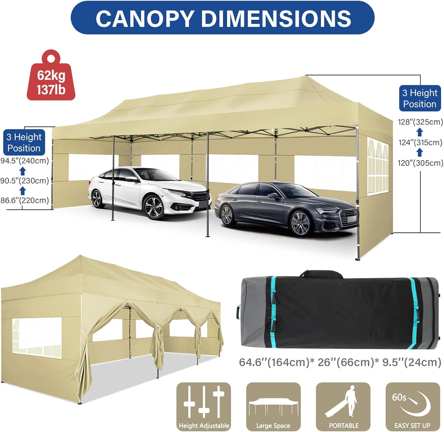 Tooluck Toldo desplegable resistente de 10 x 30 pulgadas con 8 paredes laterales, toldo comercial impermeable para fiestas, tiendas de campaña al