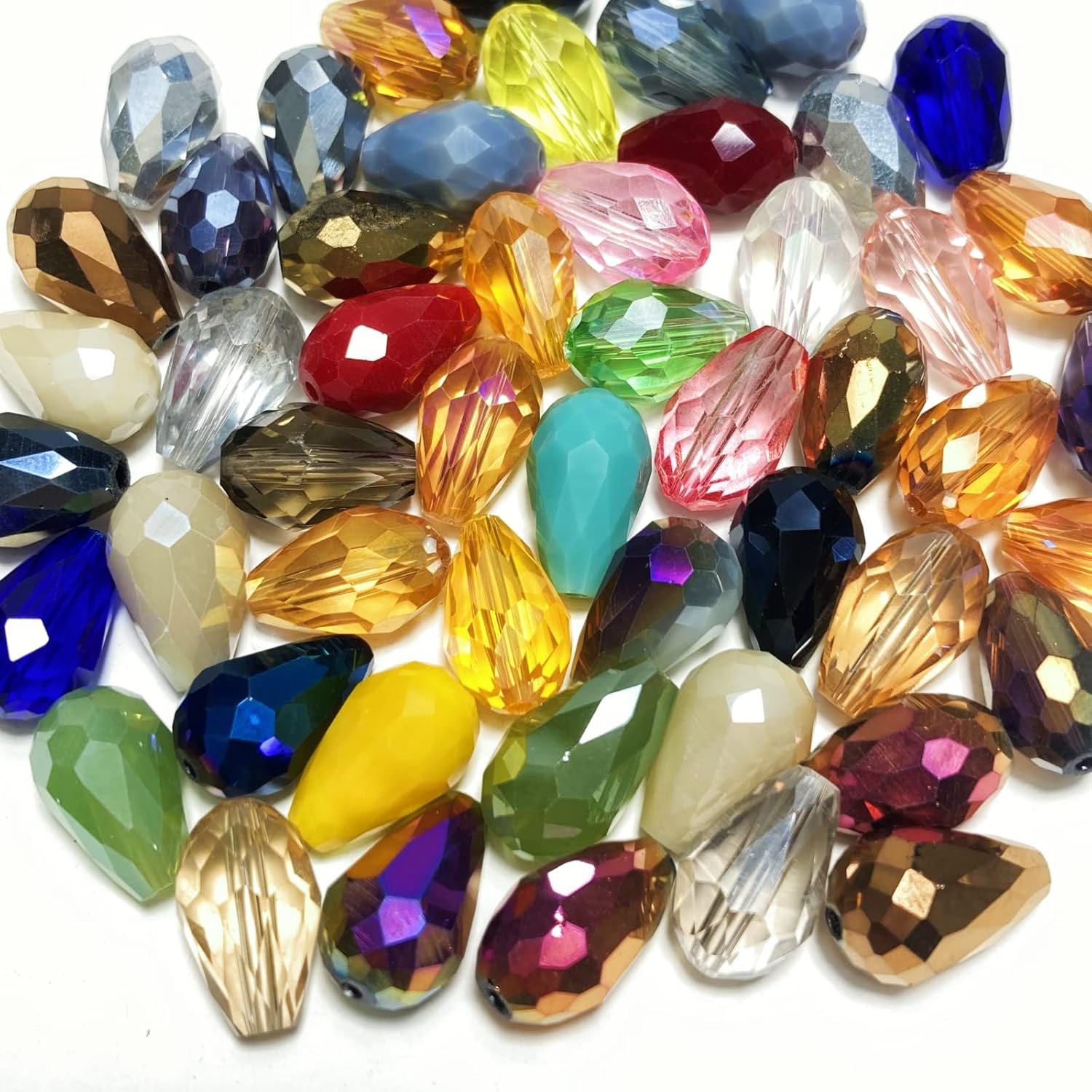 200 cuentas de cristal de lágrima de 0.18 x 0.18 pulgadas con agujero vertical facetado de vidrio facetado, cuentas espaciadoras para pulseras,