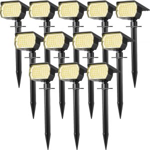 WENATY Focos solares para exteriores, impermeables, IP65, paquete de 12 focos de paisaje con 46 LED, 3 modos de encendido y apagado automático, WENATY Focos solares para exteriores, impermeables, IP65, paquete de 12 focos de paisaje con 46 LED, 3 modos de encendido y apagado automático,