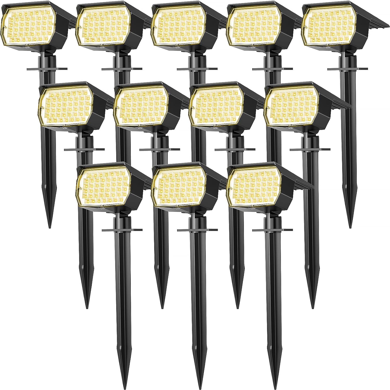 WENATY Focos solares para exteriores, impermeables, IP65, paquete de 12 focos de paisaje con 46 LED, 3 modos de encendido y apagado automático,