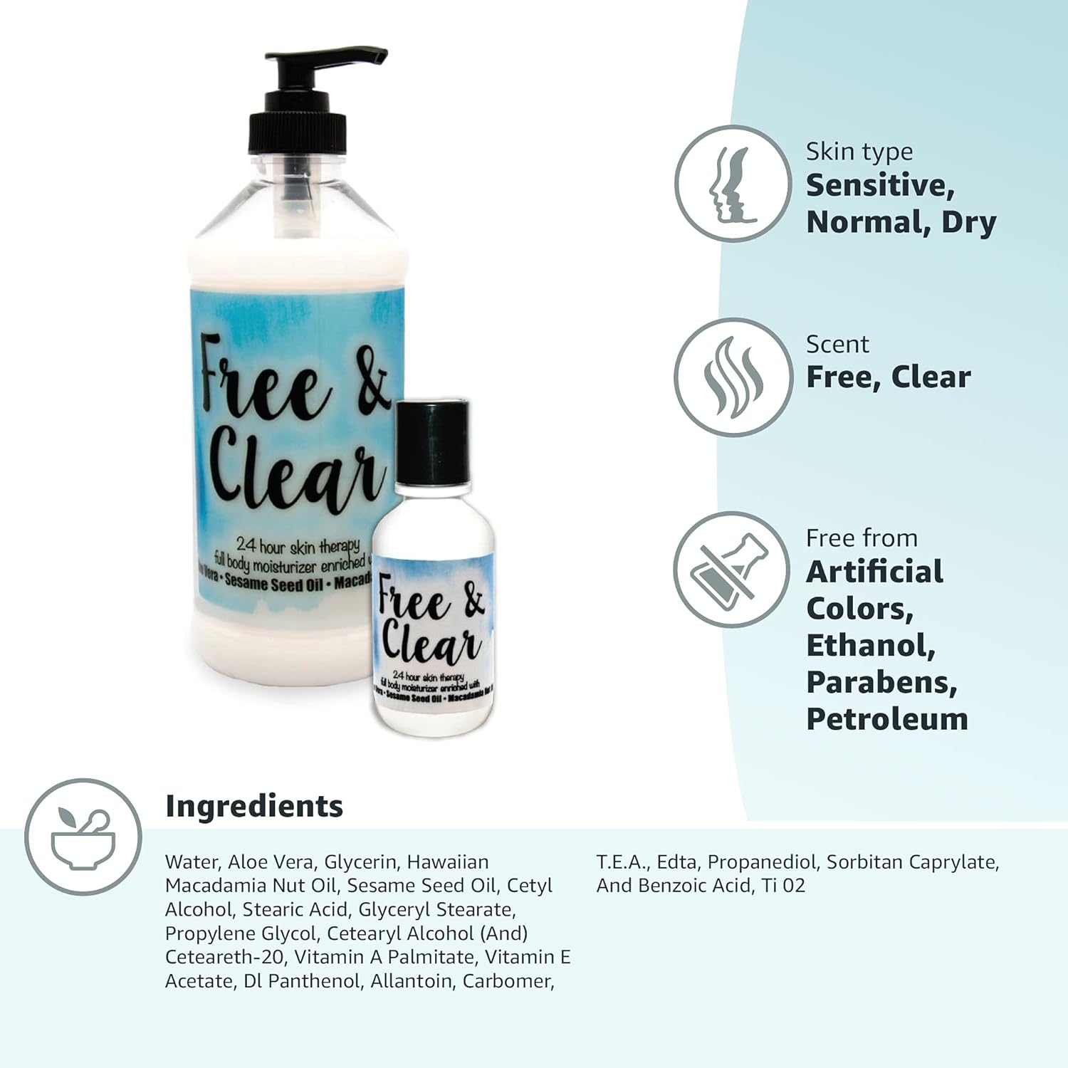 The Lotion Company Loción de terapia cutánea 24 horas, sin fragancia, cero aroma, cero fragancia (libre y clara), piel sensible, kit combinado