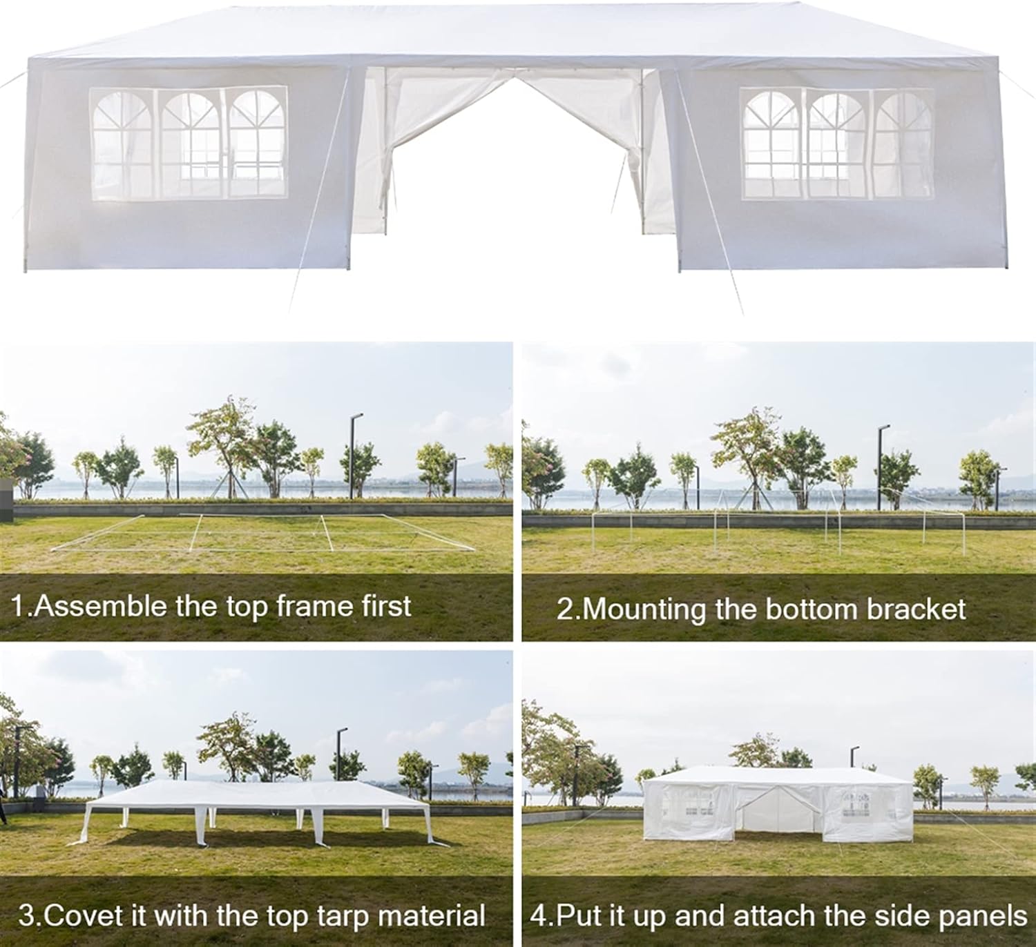 Toldo instantáneo de 10 x 30 pies con 8 lados y 2 puertas, kioscos portátiles para exteriores, refugio impermeable, para cumpleaños, boda, fiesta,
