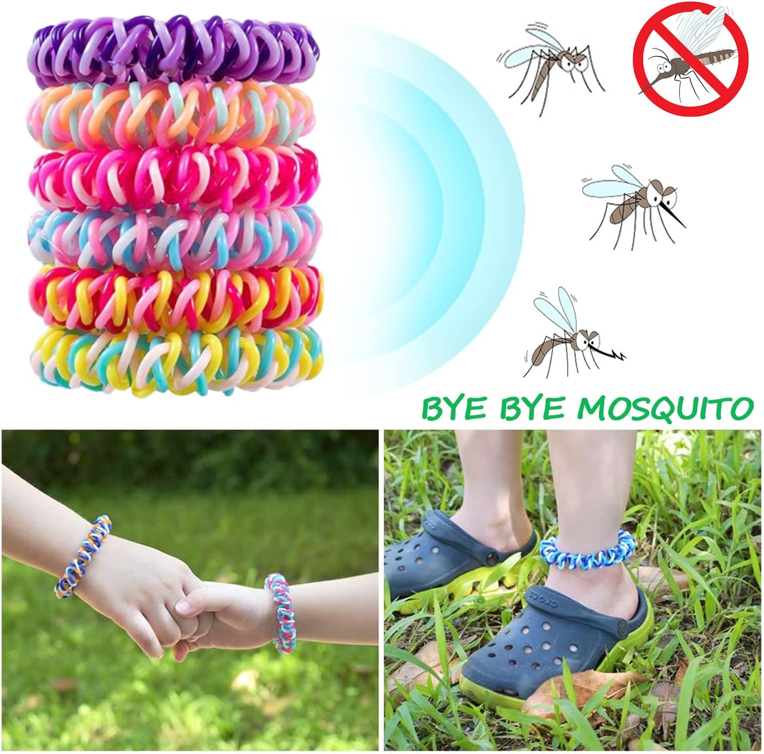 Paquete de 12 pulseras repelentes de mosquitos, bandas repelentes de mosquitos envueltas individualmente, pulseras de mosquitos de insectos sin DEET